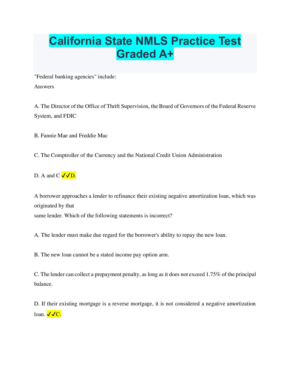 Preview image for California State NMLS Practice Test Graded A+